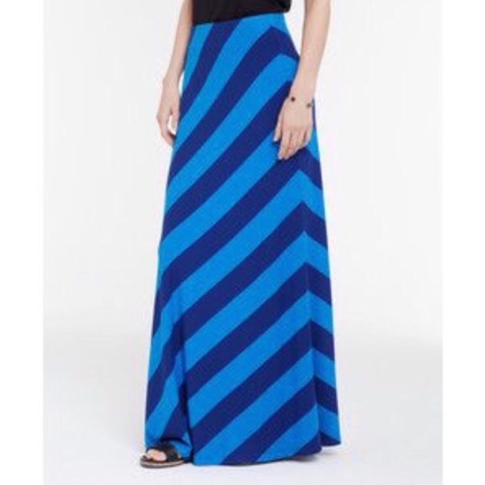 Ann Taylor Blue Diagonal Stripe Maxi Skirt Medium